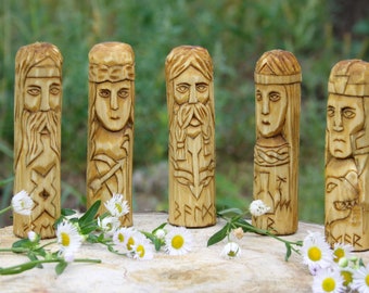Skadi. Air. Freyr. Balder. Vidar. Small Wooden Altar. Handcrafted Statue.