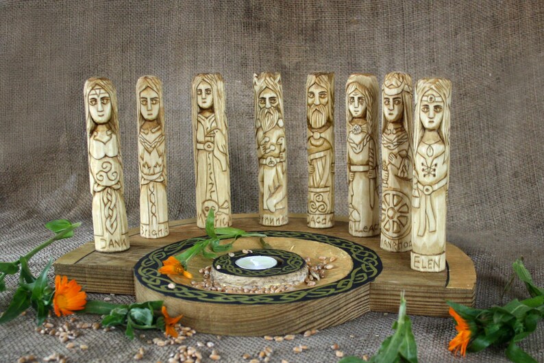 handmade-celtic-deities-set-wood-gods-with-altar-stand-etsy