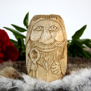 Domovoy. Slavic Hand Carved Wooden Household. Good Spirit Figure with Spoon of Plenty Pagan.