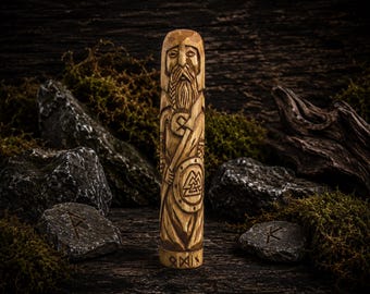 Odin Wooden Statue, Hand Carved Norse God Sculpture, Viking Decor, 18 cm