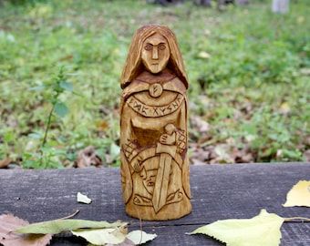 Handgeschnitzte hölzerne Freya-Statue. (20 cm) nordische Wikinger Göttin Figur.