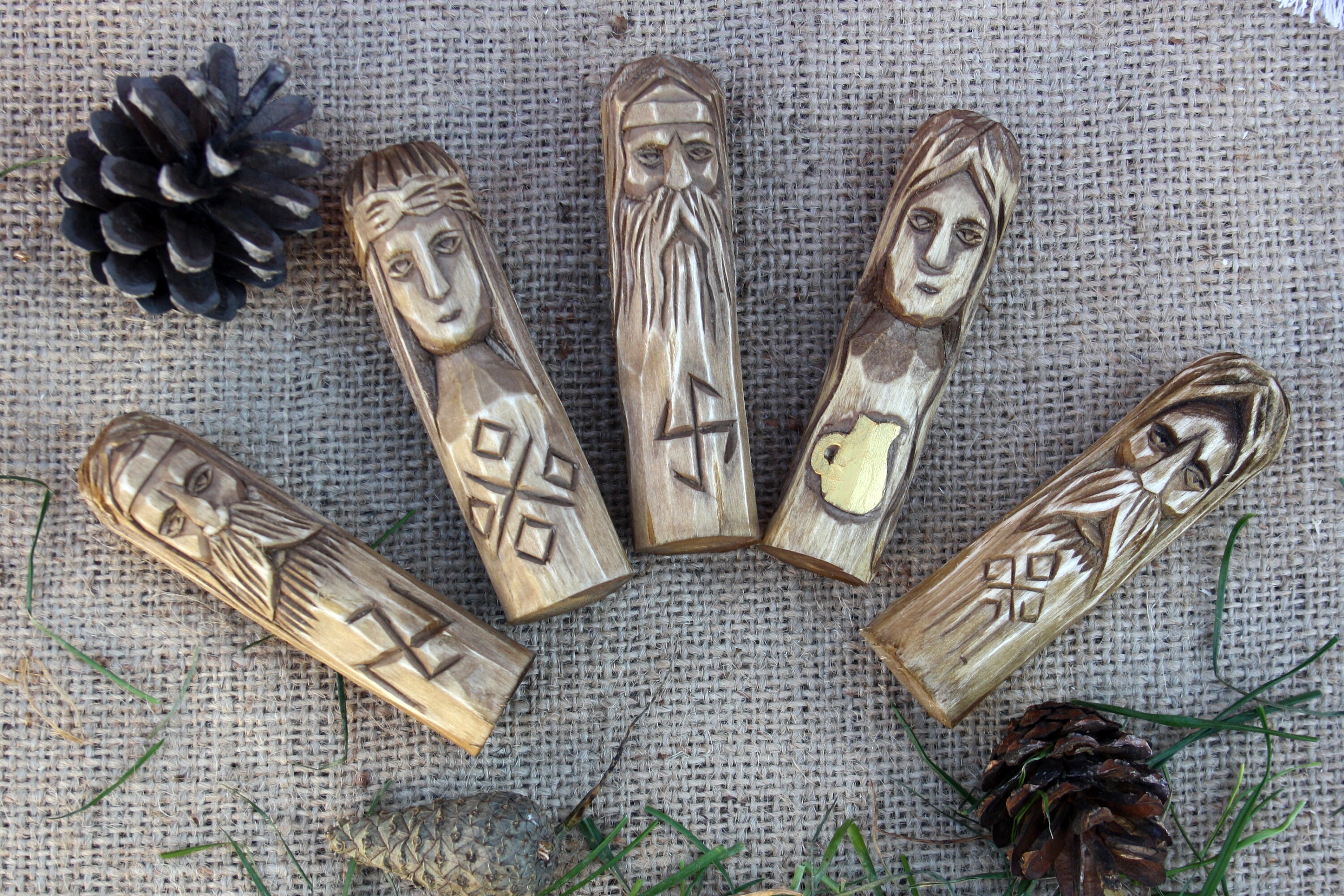 Set of small wooden figurines. Hand Carved Wooden Slavic Etsy