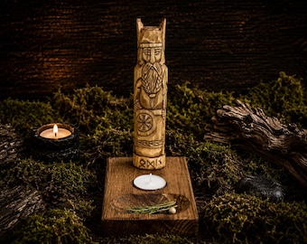 Odin Wooden Statue, Hand Carved Norse God Figurine, 18 cm, Viking Altar Decor