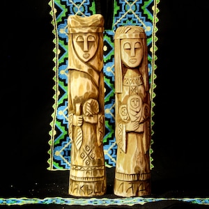 Hand Carved Wooden Slavic Pantheon. Lada and Makosh. God statue, wood statue, slavic goddesses, nordic idol, wood carving.