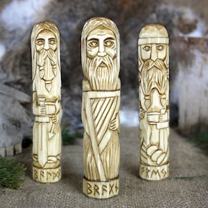 Norse Gods  - FREYR, BALDER and BRAGI. Wooden gods . Small Wooden Figurines.