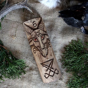 Handmade Wooden Statue of Demon BAPHOMET. Figurine for Rituals. Black ...