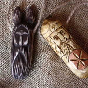 VELES and PERUN Wooden Home Talisman. Handmade Wood carving. Slavic Pagan Souvenir.