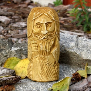 Domovoy. Slavic Hand Carved Wooden Household. Good Spirit Figure with Horn of Plenty Pagan.