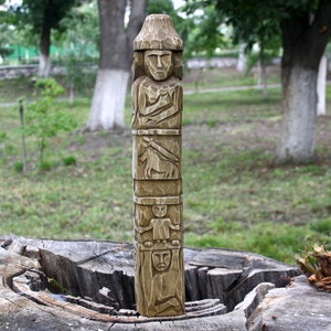 Zbruch Idol. Hand Carved Wooden Statue "Slavic Gods". PERUN, Makosh,LADA, Dajbog. Pagan statue, slavic god, nordic idol, wood carving.