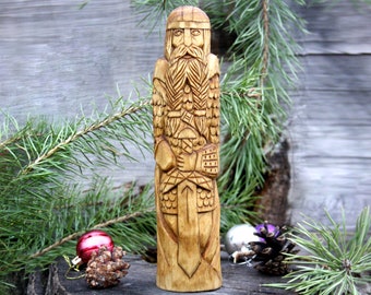 Norse God Tyr Hand Carved Wooden Statue Viking Decor (9.84 inches)
