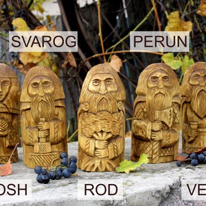Perun, Rod, Svarog, Veles, Makosh. God statue, wood statue, slavic god, nordic idol, wood carving. Hand Carved Wooden Slavic Pantheon.