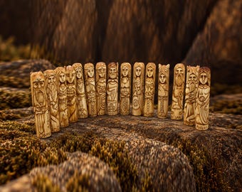 Celtic Gods Pantheon Set of 15 Wooden Statues, Hand Carved Pagan Altar Collection, Customizable