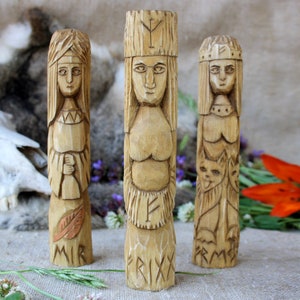 Hand Carved Linden Wood Norse Goddess Figurine: Freya, Frigg, Air