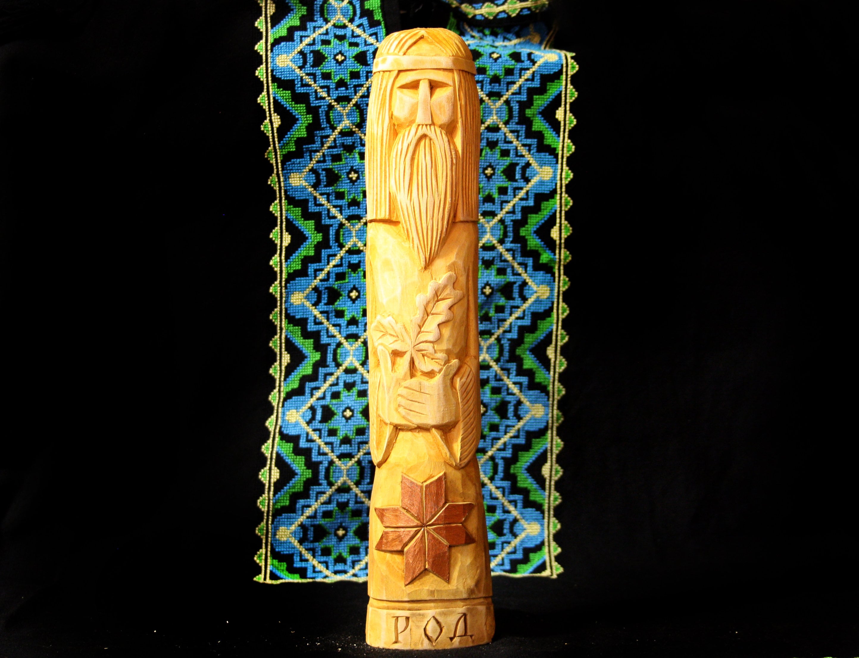 Hand-carved wooden statue of God ROD. Protection Slavic and Viking Talisman. Handmade Wood carving. Ukrainian Pagan Souvenir