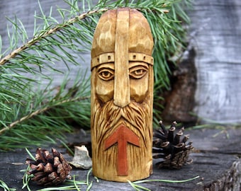 Norse God TYR Figurine Hand Carved Linden Wood Odin Statue Viking decor