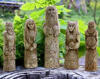 Lada, Rod, Hors, Makosh,Dajdbog. God statue, wood statue, slavic god, nordic idol, wood carving. Hand Carved Wooden Slavic Pantheon.