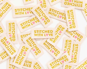 Stitched with Love Woven Labels - 8 Pack - Sewing Labels for Clothes - Sewing Gift