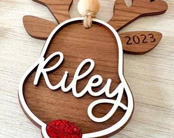 Santa's Reindeer Personalized Christmas Ornament, Personalized Christmas Stocking Tags,Reindeer Tags, Personalized Reindeer Ornament