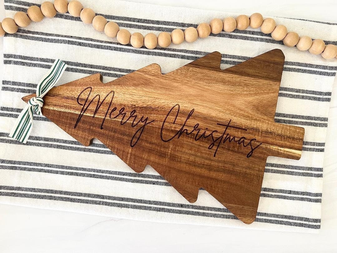 Kigley 6 Pcs Christmas Tree Cheese Board Cutting Chopping Board Wood  Serving Board Wooden Tree Shaped Charcuterie Board with Matching Knife for