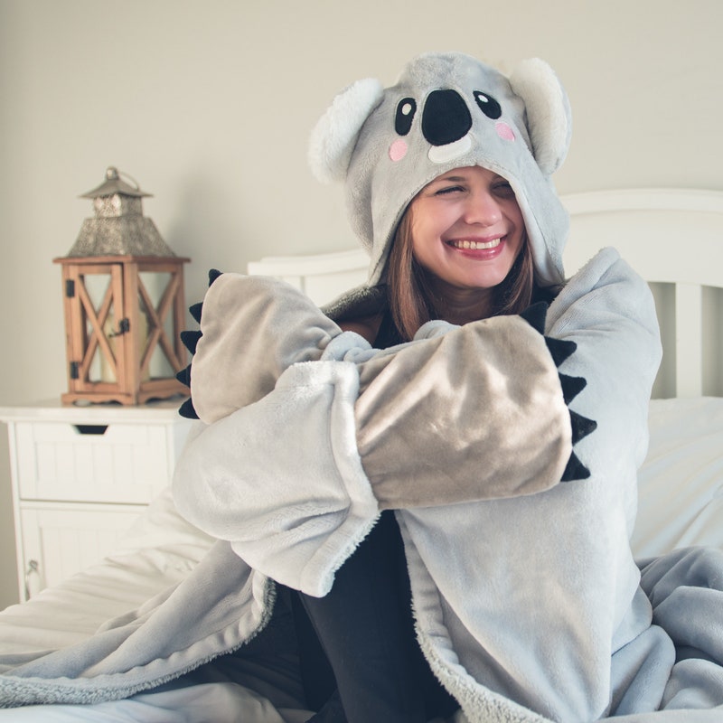 Koala Bamboo Pattern Print Hooded Blanket