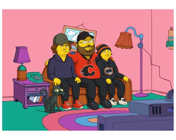 The Simpsons On The Couch Yellow Cartoon Portrait Cartoon Etsy