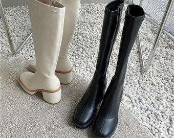 Stunning Platform Knee High Boots | Square Toe High Heels