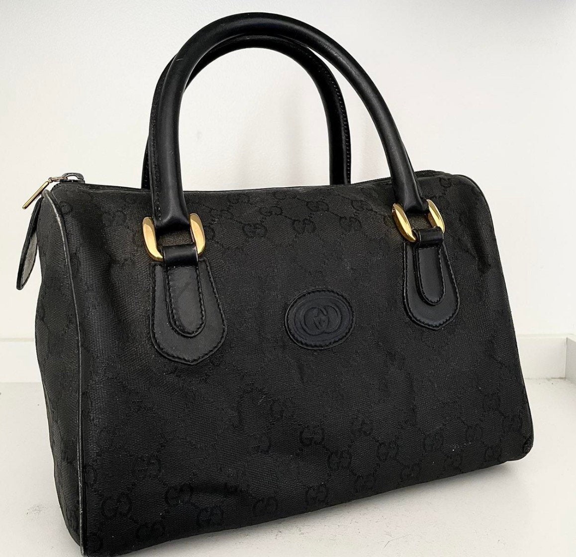 Vintage Gucci Black Signature Boston Bag