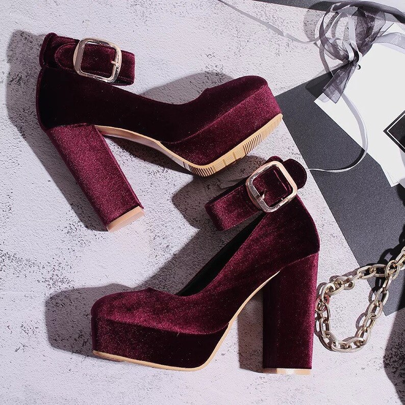Vintage Velvet High Heels | Mary Janes | Designer Platform Shoes | French Retro |