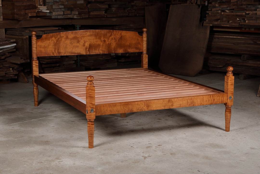 Maple Bed Frame Made to Order Tiger Maple Bed Frame, Hand Turned Posts, Mortise and ...