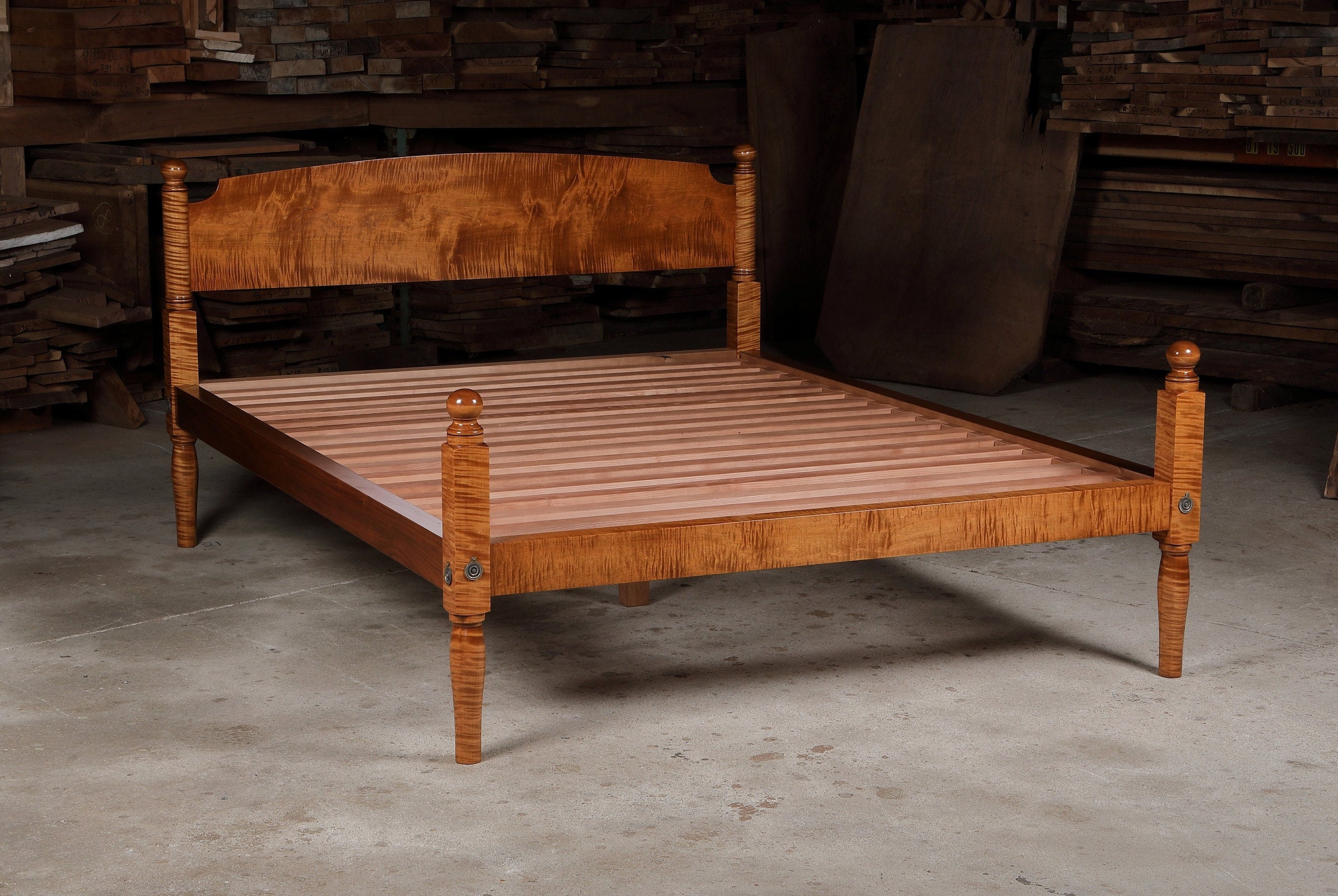 Made to Order Tiger Maple Queen Size Bed Frame Hand Turned Posts Mortise and Tenon Construction High Quality and Very Durable Etsy