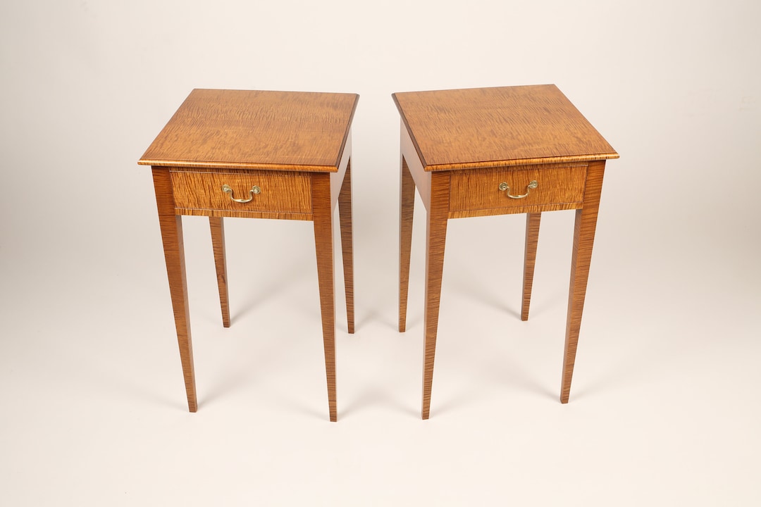 Made to Order Tiger Maple Nightstand Pair/ End Table Pair / Mortise and Tenon Construction With