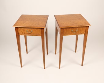 Made to Order Tiger Maple Nightstand Pair/ End Table Pair / Mortise and Tenon Construction with Dovetailed Drawer