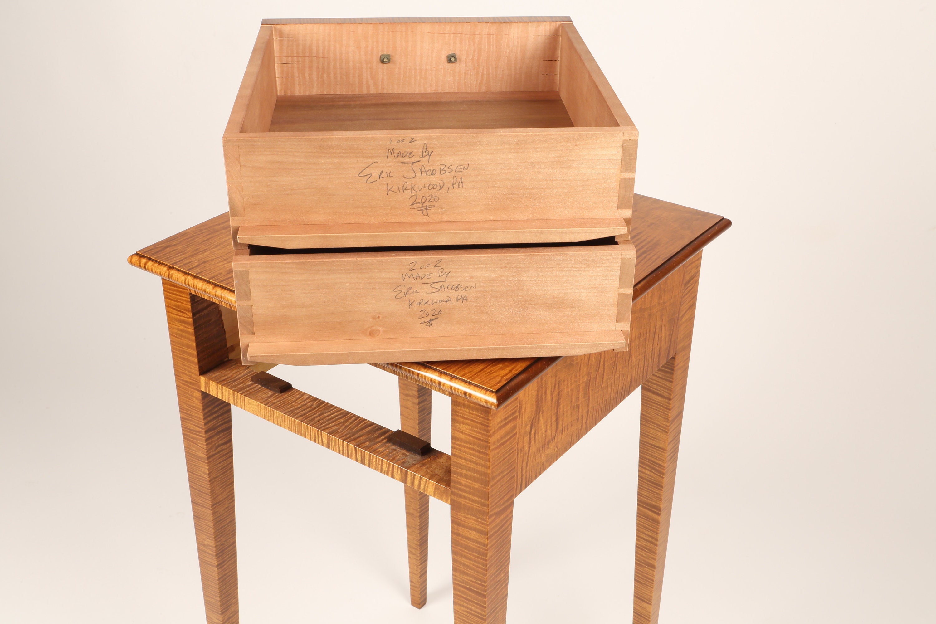 Made to Order Tiger Maple Nightstand Pair/ End Table Pair / Mortise and Tenon Construction With