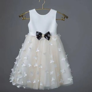 Champagne tulle and Ivory satin with bodice, Pretty flower girl dresses W0011M