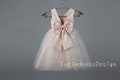 Ivory lace, Ivory tulle champagne lining V back with bow knee length pretty dress flower girl dress - W0027M