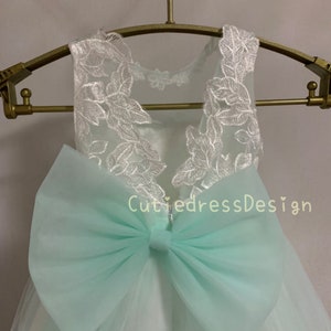 Mint Tulle ,Ivory lining, Sheer back flower girl dress party dress wedding dress  W0040M