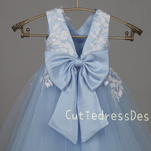 Ivory Lace Sky Blue Tulle and Lining Open Back With Bow Wedding Dress ...