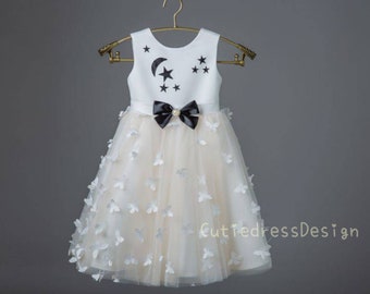 Champagne tulle and Ivory satin with bodice, Pretty flower girl dresses W0011M