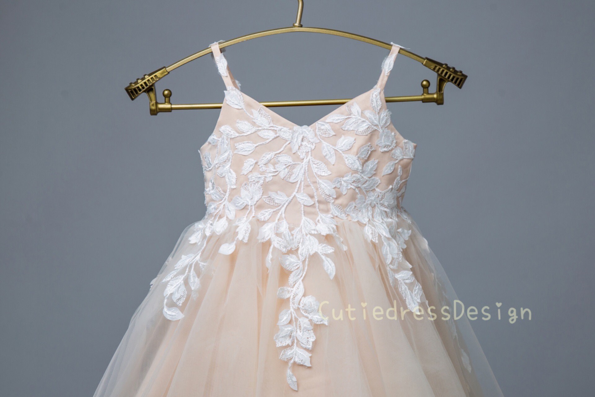Organza with Ivory Lace Appliqued Short Dress Champagne Plus Size
