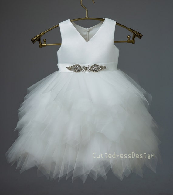 Beaded Tulle Dress with Satin Flowers main image 1