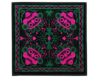 Tlaloc Aztec Rain God Bandana, Mesoamerican Streetwear, Blue Deity Headscarf, Indigenous Inspired Wrap