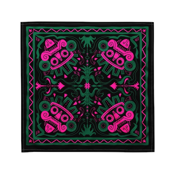 Tlaloc Aztec Rain God Bandana, Mesoamerican Streetwear, Blue Deity Headscarf, Indigenous Inspired Wrap