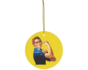 Rosie the Riveter Ceramic Ornament - Empowering Feminist Gift for the Holidays