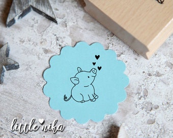 Stempel Tiermotiv Kind Ferkel Schweinchen Herz Ausmalbild