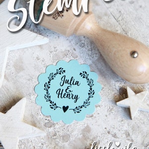 Stempel Hochzeit  rund Hochzeitsstempel mit  Namen   " Heart " personalisiert