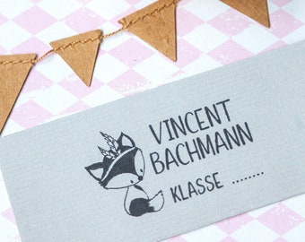 Stempel Name Klasse  - Fuchs *  Namensstempel Buchstempel  personalisiert