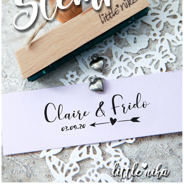 Stempel HOCHZEIT mit Namen + Datum Pfeil Hochzeitsstempel mit Herz