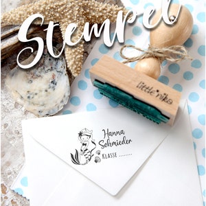 Stempel Name Klasse Meerjungfrau mit Muschel Little Mermaid Namensstempel Buchstempel personalisiert image 1