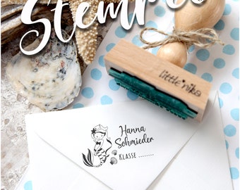 Stempel Name Klasse  - Meerjungfrau mit Muschel * Little Mermaid *  Namensstempel Buchstempel  personalisiert