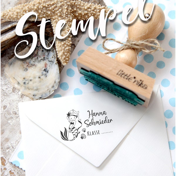 Stempel Name Klasse  - Meerjungfrau mit Muschel * Little Mermaid *  Namensstempel Buchstempel  personalisiert